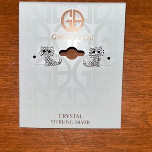 NWT Crystal Cat Sterling Silver Earrings